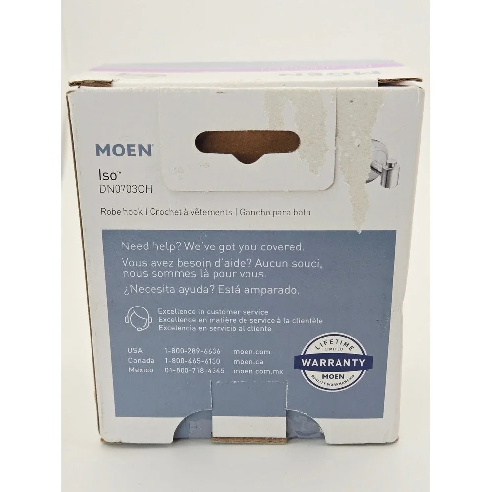 Moen Iso Chrome Robe Hook DN0703CH Modern Wall Mount Bathroom Accessory New